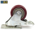 3 inch medium duty plate jujube red  mute PVC casters with brake